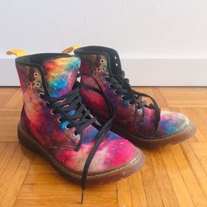 Outer Space Cosmic Print Festival Canvas Combat Boots (Size 9)